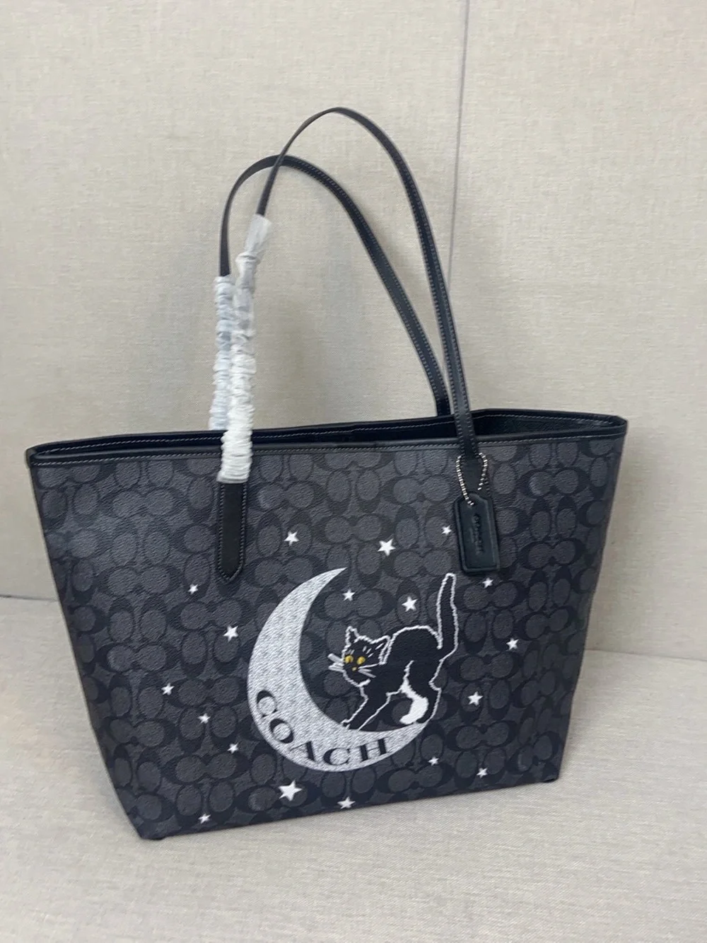 Coach Black Signature Moon & Cat Graphic Tote